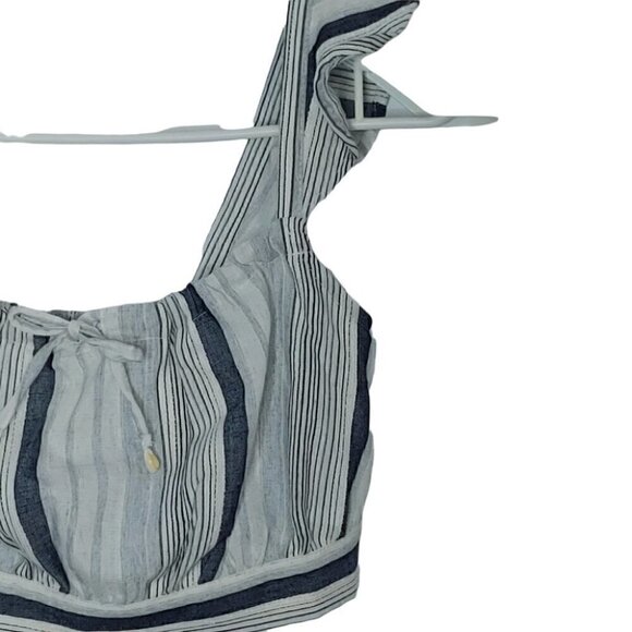 NWT PULL&BEAR stripes ruffle linen boho festival crop top - Picture 3 of 13